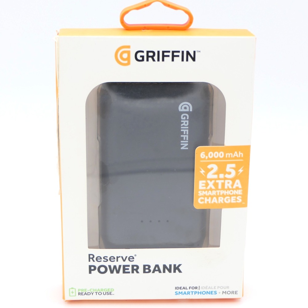 Griffin Reserve Power Bank 6000mAh Portable Smartphone Charger Black Pre-Charged